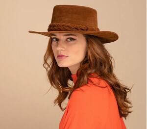 ASN Hat Deep Rust Fall Winter Fedora Hat Vegan Velour Wide Brim Medium 58cm $83